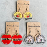 Acrylic Print Earrings Apple Rainbow Letter Transparent Letter Earrings Teacher's Day Gift Earrings