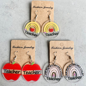 Acrylic Print Earrings Apple Rainbow Letter Transparent Letter Earrings Teacher's Day Gift Earrings