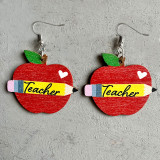 Valentine's Day Teacher's Day Wooden Earrings Printed Leopard Apple Earrings