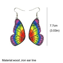 Wooden Rainbow Love Valentine's Day Flag Geometric Butterfly Earrings