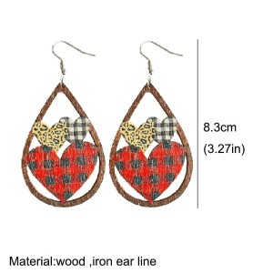 Wooden printed hollow heart shaped Valentine's Day earrings