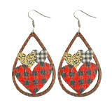 Wooden printed hollow heart shaped Valentine's Day earrings