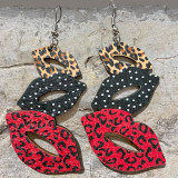 Valentine's Day Earrings Lips Contrast Western Denim Boots Leopard Print Wood Earrings