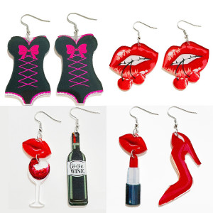 Acrylic Valentine's Day Earrings Funny Lips Red Wine Bottle High Heel Shoes Earrings