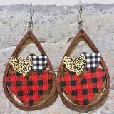 Wooden printed hollow heart shaped Valentine's Day earrings
