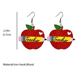 Valentine's Day Teacher's Day Wooden Earrings Printed Leopard Apple Earrings