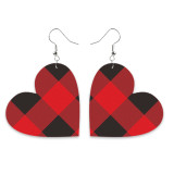 Valentine's Day leather earrings Red and black plaid tie dyed leopard pattern heart-shaped leather earrings Love