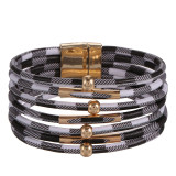 Metal Leopard Magnet Buckle Leather Bracelet Beaded Leather Rope Brass Bracelet Jewelry