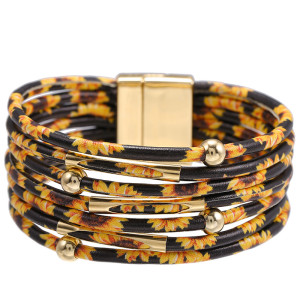 Metal Leopard Magnet Buckle Leather Bracelet Beaded Leather Rope Brass Bracelet Jewelry