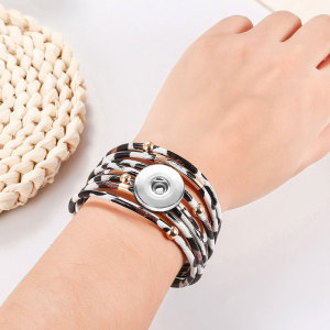 Metal Leopard Magnet Buckle Leather Bracelet Beaded Brass Bracelet Snaps button jewelry wholesale