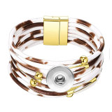 Metal Leopard Magnet Buckle Leather Bracelet Beaded Brass Bracelet Snaps button jewelry wholesale