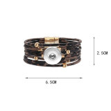 Metal Leopard Magnet Buckle Leather Bracelet Beaded Brass Bracelet Snaps button jewelry wholesale