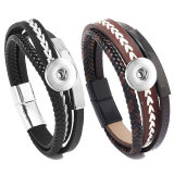 20MM Snaps button jewelry wholesale Simple embroidery woven stainless steel geometric leather bracelet