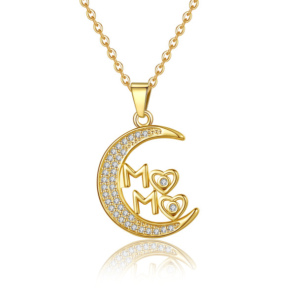 Mother's Day MAMA Pendant Necklace Mother's Day Gift Moon Bronze Zircon Necklace