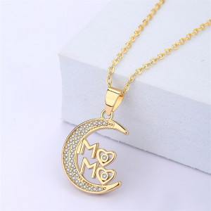 Mother's Day MAMA Pendant Necklace Mother's Day Gift Moon Bronze Zircon Necklace