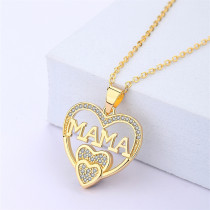 Mother's Day MAMA Pendant Necklace Mother's Day Gift Bronze Zircon Necklace love