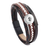 20MM Snaps button jewelry wholesale Simple embroidery woven stainless steel geometric leather bracelet