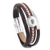 20MM Snaps button jewelry wholesale Simple embroidery woven stainless steel geometric leather bracelet