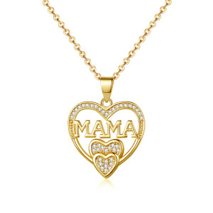 Mother's Day MAMA Pendant Necklace Mother's Day Gift Bronze Zircon Necklace love