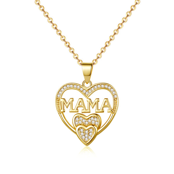 Mother's Day MAMA Pendant Necklace Mother's Day Gift Bronze Zircon Necklace love