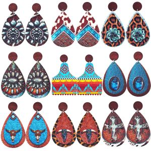Western Jeans Make Old style Farm Cattle Ranch Style Wooden Earrings Printed on Both Sides