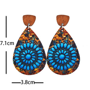 Western Denim Aztec Style Leather Earrings Leopard Wood Earrings
