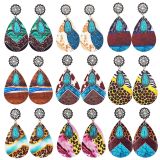 Western denim leopard print alloy turquoise leather earrings alloy stud print