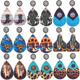 Western Jeans Distressed Cactus Leather Earrings Alloy Earrings Double Sided Print