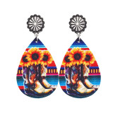 Western Jeans Distressed Cactus Leather Earrings Alloy Earrings Double Sided Print