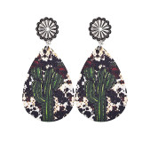 Western Jeans Distressed Cactus Leather Earrings Alloy Earrings Double Sided Print