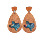 Western Denim Aztec Style Leather Earrings Leopard Wood Earrings