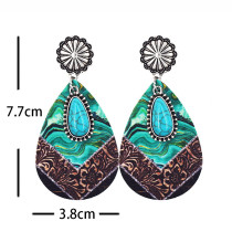 Western denim leopard print alloy turquoise leather earrings alloy stud print
