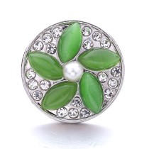 20MM green design Rhinestone enamel Metal snap button charms