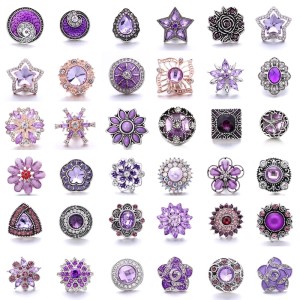 20MM purple design Rhinestone enamel Metal snap button charms