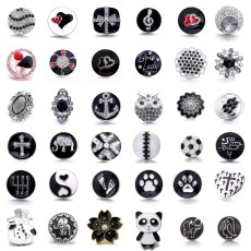 20MM black design Rhinestone enamel Metal  snap button charms