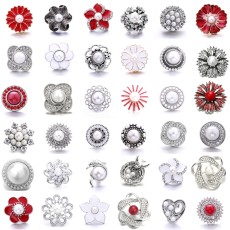 20MM white red design Rhinestone enamel Metal snap button charms