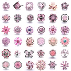 20MM pink design Rhinestone enamel Metal snap button charms