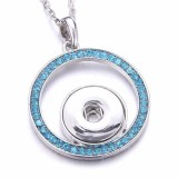 Blue rhinestone Metal Pendant 60CM Necklace for 20mm Snaps button jewelry wholesale