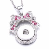 Pink rose rhinestone Metal Pendant 60CM Necklace for 20mm Snaps button jewelry wholesale
