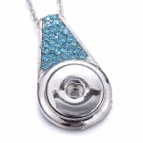 Blue rhinestone Metal Pendant 60CM Necklace for 20mm Snaps button jewelry wholesale