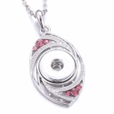 Pink rose rhinestone Metal Pendant 60CM Necklace for 20mm Snaps button jewelry wholesale