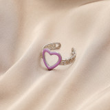 Stainless Steel Colorful Oil Drop Flower Feather Stainless Steel Ring Heart Opening Ring