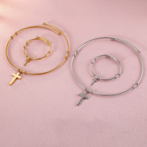 Stainless Steel cross Necklace Bracelet Set Valentine's Day Gift