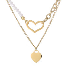 Stainless steel necklace double pearl heart-shaped clavicle chain love Valentine's Day gift