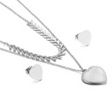 Stainless Steel Double Chain Ear Chain Heart Shaped Shell Earrings Necklace  Set Valentine's Day Gift
