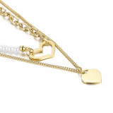 Stainless steel necklace double pearl heart-shaped clavicle chain love Valentine's Day gift