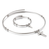 Stainless Steel cross Necklace Bracelet Set Valentine's Day Gift