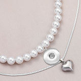 Stainless steel pearl chain, love flat snake chain, double-layer high class necklace for 20mm Snaps button jewelry wholesale