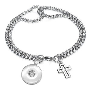 Stainless steel hand decorated cross hollow bracelet bracelet for 20MM Snaps button jewelry wholesale