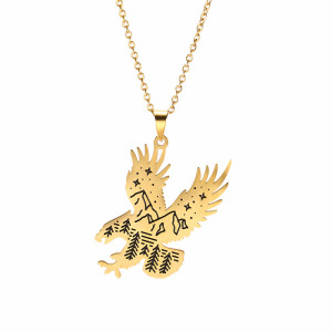 Stainless Steel Eagle Mountain Forest Night View Pendant Necklace